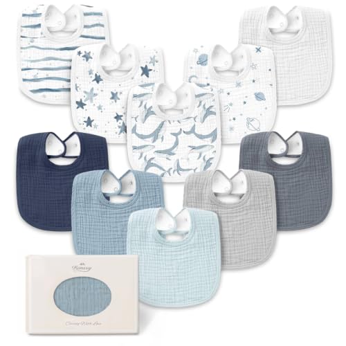 Image of Konssy 10-Pack Muslin Baby Bibs for Drooling and Teething