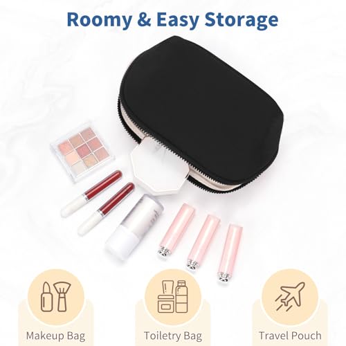 Small Makeup Bag Travel Toiletry Bag - Puffy Padded Make Up Bags for Women, Cute Cosmetic Organizer Case with Wide-Open, Quilted Pouch Purse for Essentials, Accessories, Brushes (Black, Small)3