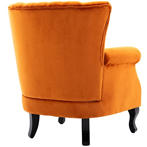 Dm Furniture Dm-Furniture Mid Century Accent Chair Modern Tufted Wingback Armchairs Club Chair Velvet Single Sofa Lounge Chair With Pillow For Living Room, Velvet- Orange #TOP4