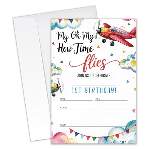 XZMBQ Airplane Themed 1st Birthday Invitations