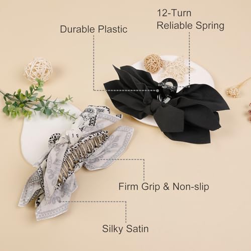Tebiekoy Boho Bandana Hair Claw Clips For Women, 2 Pcs Extra Large Claw Clips For Thick Hair Paisley Hair Clip Bow Knot Adorable Hair Claws Non-Slip Fashion Hair Accessories Gift For Women Teen Girls thumb #3