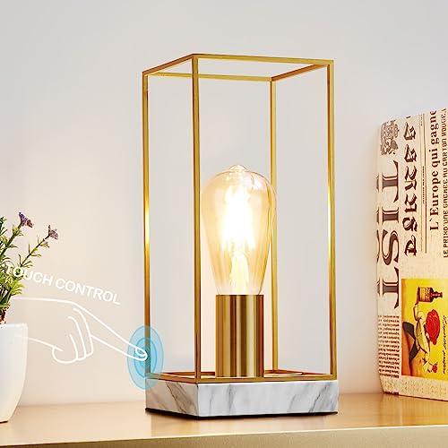 Gyrovu Touch Table Lamp, Bedside Lamp 3 Way Dimmable Modern Table Lamp Small Nightstand Lamp Desk Lamp With White Faux Marble Base, Edison Bulb Included For Living Room Bedroom Dining Room #TOP5