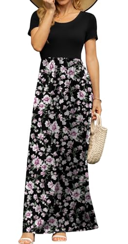Image of DB MOON Womens 2026 Summer Maxi Dresses Casual Short Sleeve Empire Waist Spring Long Dress with Pockets