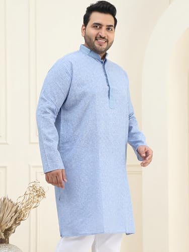 Sojanya Plus(Since 1958) Men's Cotton Sky Blue Checked Kurta