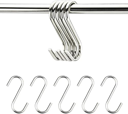 ZKSXOA 10 Pack S Shaped Heavy Duty Hanging Sturdy Metal Hooks, Stainless Steel S-Shaped Hooks, for Hanging at Kitchen, Bathroom, Bedroom, Living Room and Office (5cm)