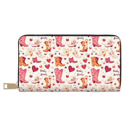 Wallet Women - Heart Cowboy Boots Print Leather Wallet Large Capacity Bifold Long Ladies Wallets With Zipper
