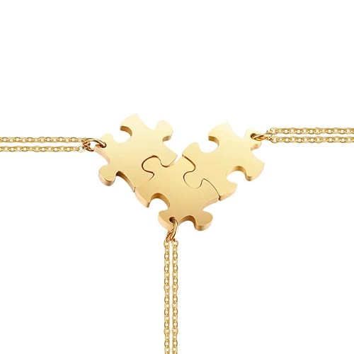 Vnox Friendship Puzzle Necklace Set Of 3 - Customized Heart Puzzle Piece Necklace For Women Family Bff Best Friends Friendship Gift,Gold Plated #TOP2
