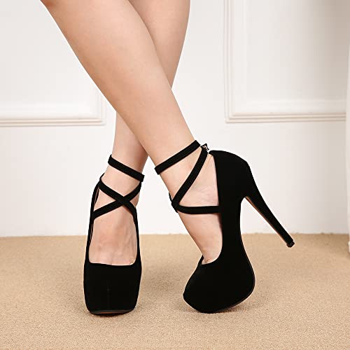 Ochenta Women's Ankle Strap Platform Pumps Strappy High Heels Sexy Stiletto Shoes Dress Party Velvet Black 46 - Us 12 #TOP4