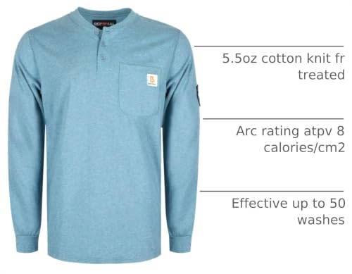 Image of BOCOMAL FR Shirts Flame Resistant Shirt 5.5oz 100% Cotton Light Weight CAT2 Fire Retardant Henley Shirts