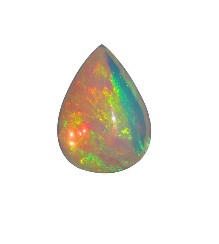 Pierre gemme opale éthiopienne blanche et naturelle taille poire avec reflets multicolores