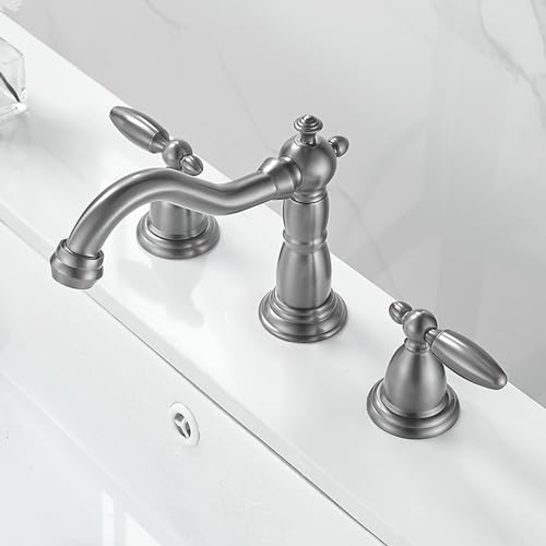 Mitigeur de lavabo de salle de bain 3 trous gris pivotant et eau chaude froide