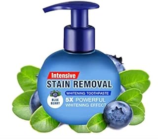 BonVita Baking Soda Whitening Toothpaste, Intensive Stain Remover, Fluoride Free and Easy to Use Pump. Leaves Mouth Feeling Clean and Fresh with Sparkling White Teeth. Blueberry Flavor