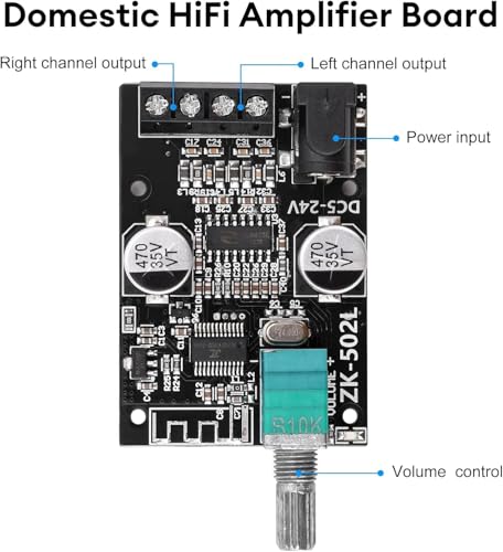 Image of ZK-502L Bluetooth Amplifier Board,50W+50W 2.0 Channel Amp Board with Volume Control,DC 9-24V, Bluetooth and AUX Inputs, Audio Amp Board for Home DIY Wireless Speakers, Password Free.