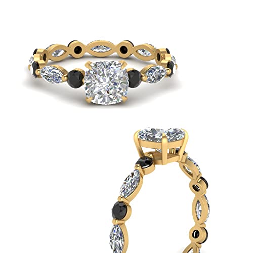 Image of 55Carat Choose Your Gemstone Marquise and Round Eternity Engagement Ring Yellow Gold Plated Cushion Shape Side Stone Engagement Rings Lightweight Office Wear Everyday Gift Jewelry US Size 4 to 12