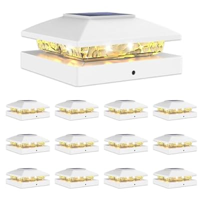 VOLISUN 4x4 Solar Post Cap Light 12pack,Solar Fence - Post Lights Outdoor Waterproof for Wooden/Vinyl Post,White Deck Post Cap Light Solar Powered with Warm White for Garden/Patio/Porch