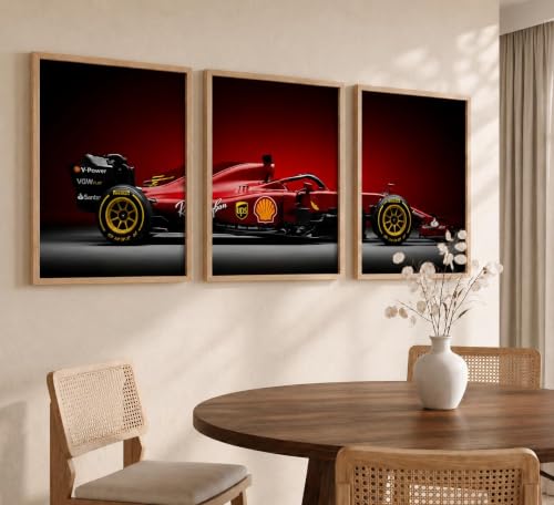 Image of HOMESY Sports Car Framed Posters Gift Items for Boys Room | Wall Decoration for Bedroom Living Room Office Gaming Room Decor | F1 Car Poster with Frame for Wall Decor Set Of 3 Size (13x17 inch, BROWN)