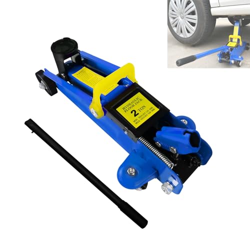 Martinetto idraulico blu, sollevatore manuale compatto, 450 mm x 195 mm x 135 mm, cric idraulico in acciaio legato, adatto per il cambio di pneumatici (2 tonnellate)