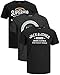 JACK & JONES Herren T Shirt 3er Pack Print Mix Rundhals Tee Regular Slim Fit O Neck Ausschnitt (Slim Fit Mix 6, L)