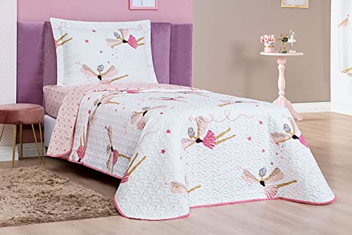Colcha Bouti Cobre Leito Solteiro Infantil Tecido Dupla Face Estampado Bailarina