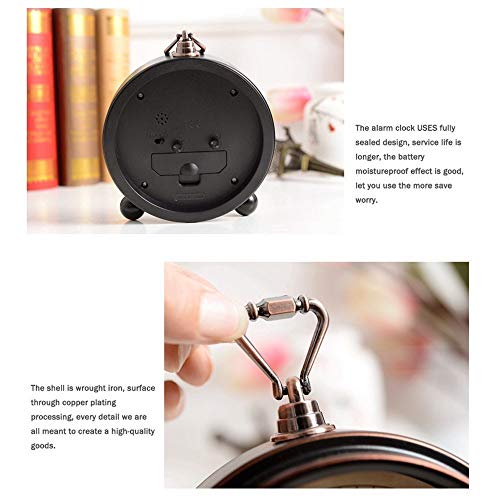 JUSTUP 5.5" Classic Retro Clock, European Style Vintage Silent Desk Alarm Clock Non Ticking Quartz Movement Battery Operated, HD Glass Lens, Easy to Read (SZ01) - Thumbnail 7