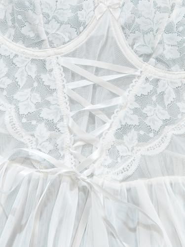 Lilosy Sexy Garter Belt Mesh Lace Babydoll Lingerie Dress Set with Thong4