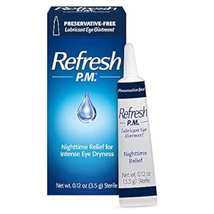 Refresh P.M. Lubricant Eye Ointment, Nighttime Relief, Preservative-Free, 0.12 Oz Sterile, Packaging May Vary