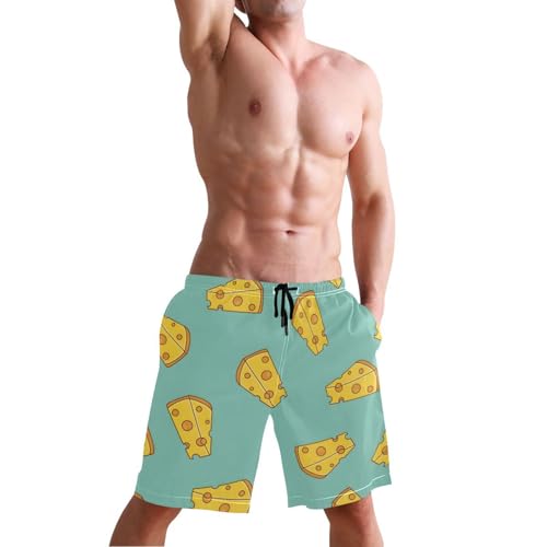 Men's Swim Trunks Quick Dry Swimming Shorts with Pocket Cheese Slices on Light Blue Swimsuit Trunks4