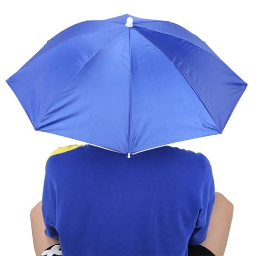 VIFERR Sombrero de Paraguas Plegable, Paraguas para la Cabeza, 65 cm de Diámetro, Paraguas de Pesca de Sol al Aire Libre para Senderismo Camping Golf Playa Jardinería (Azul)