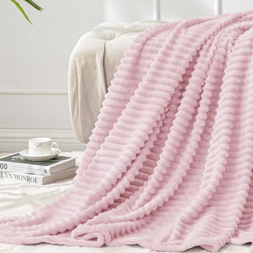 Image of BEDELITE Fleece Throw Blanket for Couch - 3D Ribbed Jacquard Soft and Warm Decorative Fuzzy Blanket - Cozy, Fluffy, Plush Lightweight Cherry Blossom Throw Blankets for Bed, Sofa, 50x60 inches