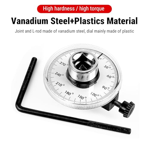 Uadme Drehwinkelmesser 1/2 Zoll, Auto Drehmomentmessgeräte, 360-Grad-Winkel Drehmoment Winkelmessgerät mit Verstellbarer Arm für Montage von Autoschrauben und Muttern (Silber)