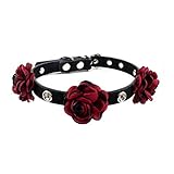 PETFAVORITES Rhinestone Dog Cat Collar - Flower Crystal Leather Kitten Necklace Jewelry - Chihuahua Yorkie Small Dogs Girl Clothes Costume Outfits Accessories, Adjustable Buckle (Red, Size M)