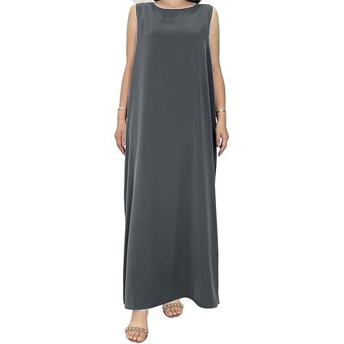 Plus Size Muslim Womens Under Abaya Inner Dress Sleeveless Islamic Casual Women's Long Dresses for Women