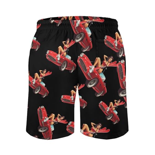 Ski PINUP Girl And Car Mens Swim Trunks Quick Dry Board Shorts Beach Swimwear Bathing Suits3
