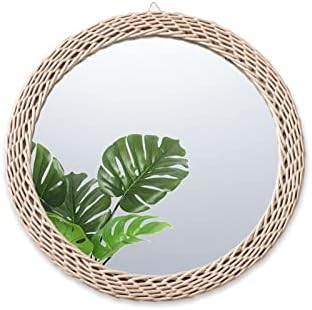 14 Inch Boho Round Hanging Wall Mirror,Rattan Mirror, Round Wall Mirrors Decor for Farmhouse, Living Room, Bedroom, Bathroom