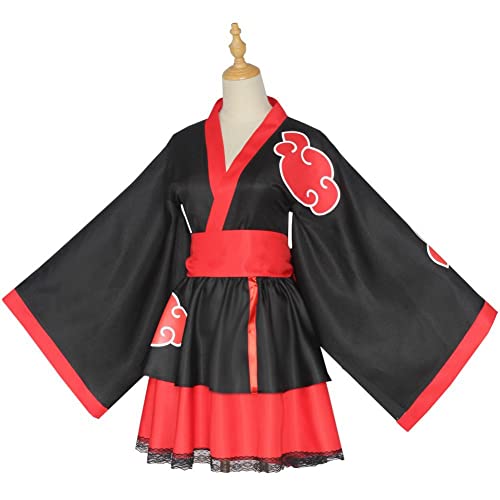 Alaiyaky Kimono Akatsuki Mujer,3 Piezas Conjuntos de Cosplay de Anime Akatsuki con Kimono,Vestido,Cinturón para Halloween Carnaval Cosplay Party (L, Mujer) Cover