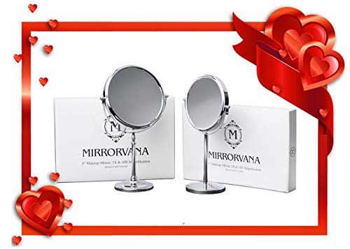 Mirrorvana Large Double Sided 10X and 1X Magnifying Makeup Mirror with Stand, 15-Inch Height and 8-Inch Wide