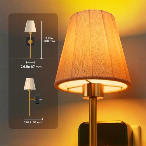 Image of L LOHAS LED Night Lights Plug into Wall,Pleated Fabric Cover Night Light, Amber Night-light with 0-100LM Dimmable, Dusk to Dawn Sensor Vintage Nightlight for Bedroom Living Room Hallway