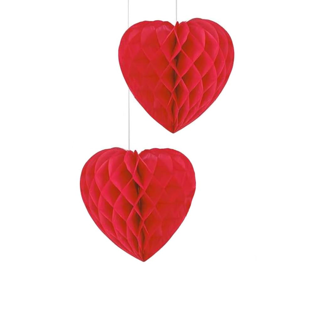 BrainGiggles Red Paper Heart Decorations - Honeycomb Ball Paper Lantern Pendant for Wedding Valentine's Day Birthday Party Home Hotel Ornaments (Hanging Paper Heart (20cm, 30cm))