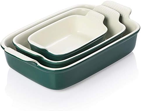 Sweejar Porcelain Bakeware Set for Cooking, Ceramic Rectangular Baking Dish Lasagna Pans for Casserole Dish, Cake Dinner, Kitchen, Banquet and Daily Use, 13 x 9.8 inch(Jade)