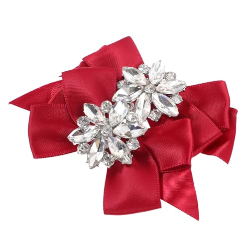 DOITOOL Clip para Zapatos de Boda en Forma de Lazo con Cristales, Accesorios para Zapatos de Tacón Alto Color Vino Tinto, Hebilla Decorativa Extraíble para Mujer, Par de Adornos