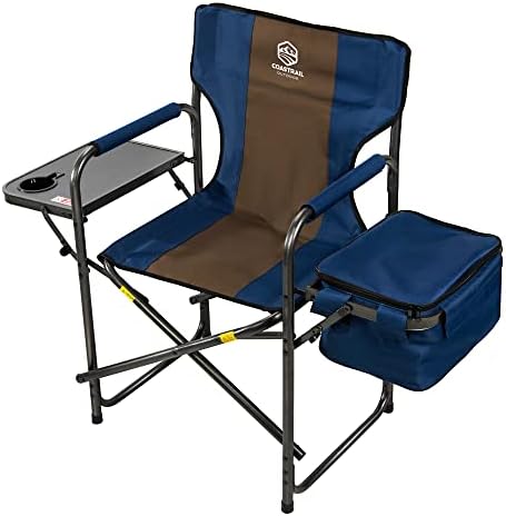 Coastrail Outdoor Folding Directors Chair with Cooler Camping Chair Portable with Side Table, Aluminum Heavy Duty for Picnic, Patio, Lawn, Garden, Support 400 lbs