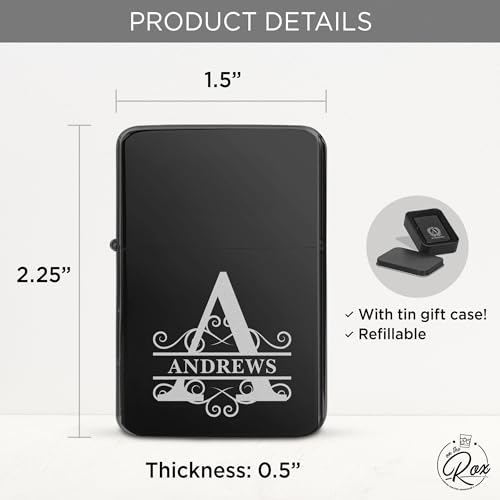 Encendedor negro personalizado con monograma grabado miniatura 3