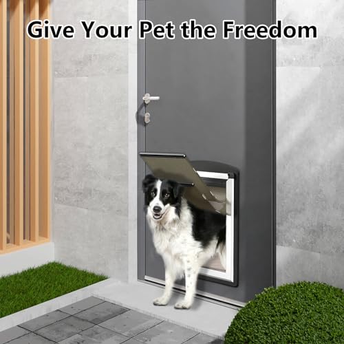 Sammak Porta grande para cães para porta interna e externa. Porta para cães com moldura de aço e tún