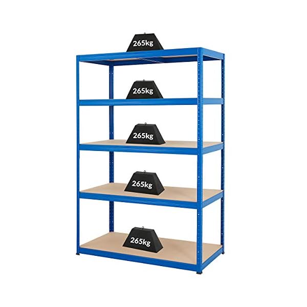 Certeo Stabiles Schwerlastregal | HxBxT 178 x 120 x 60 cm | Tragkraft bis zu 265 kg pro Fachboden | Blau | Metallregal…