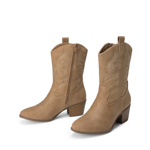 Image of DREAM PAIRS Mid Calf Cowboy Cowgirl Boots for Women