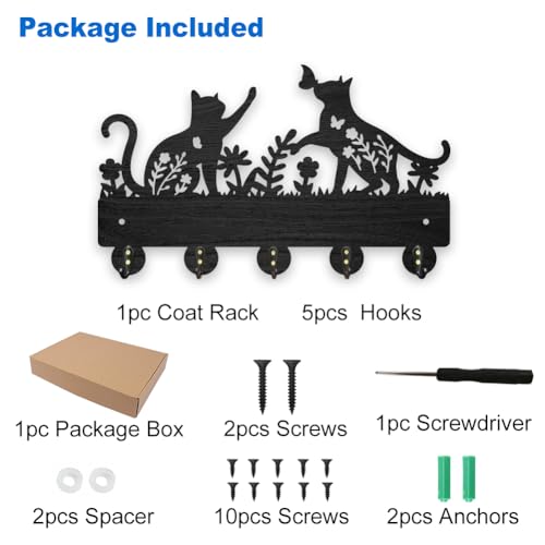 MAYJOYDIY Wall Mount Coat Hooks, Cat and Butterfly Design, 30x18.2cm - Image 3