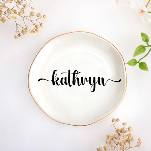 JoycuFF Kathryn Personalized Name Ceramic Jewelry Tray, Mothers Day Christmas Anniversary Engagement Birthday Gifts for Women Couples, Trinket Dish for Rings Earrings Necklaces Bracelets Keys
