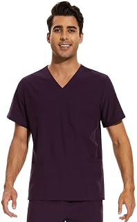Scrub Top for Men - Stretch V-Neck Scrubs with 3 Pockets, Anti-Wrinkle