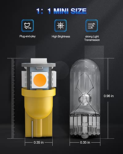 Marsauto 194 Led Bulb Amber Yellow 168 T10 2825 5Smd No Polarity Replacement Bulbs For Car Dome Map Door Courtesy License Plate Dashboard Lights (Pack Of 10) #TOP6