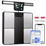Körperfettwaage mit 8 Elektroden, Waage Personen mit 58 Körperanalyse Großem Display Personenwaage Digital mit Bluetooth App 180 kg/400 lbs Körperfettwaage mit Handsensoren für BMI, Protein, BMR